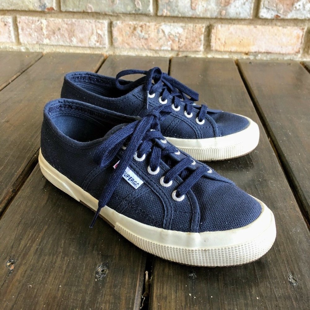 Superga Cotu Classic Navy Blue Beige Lace Up Sneakers Canvas Size EU 37.5 US 7